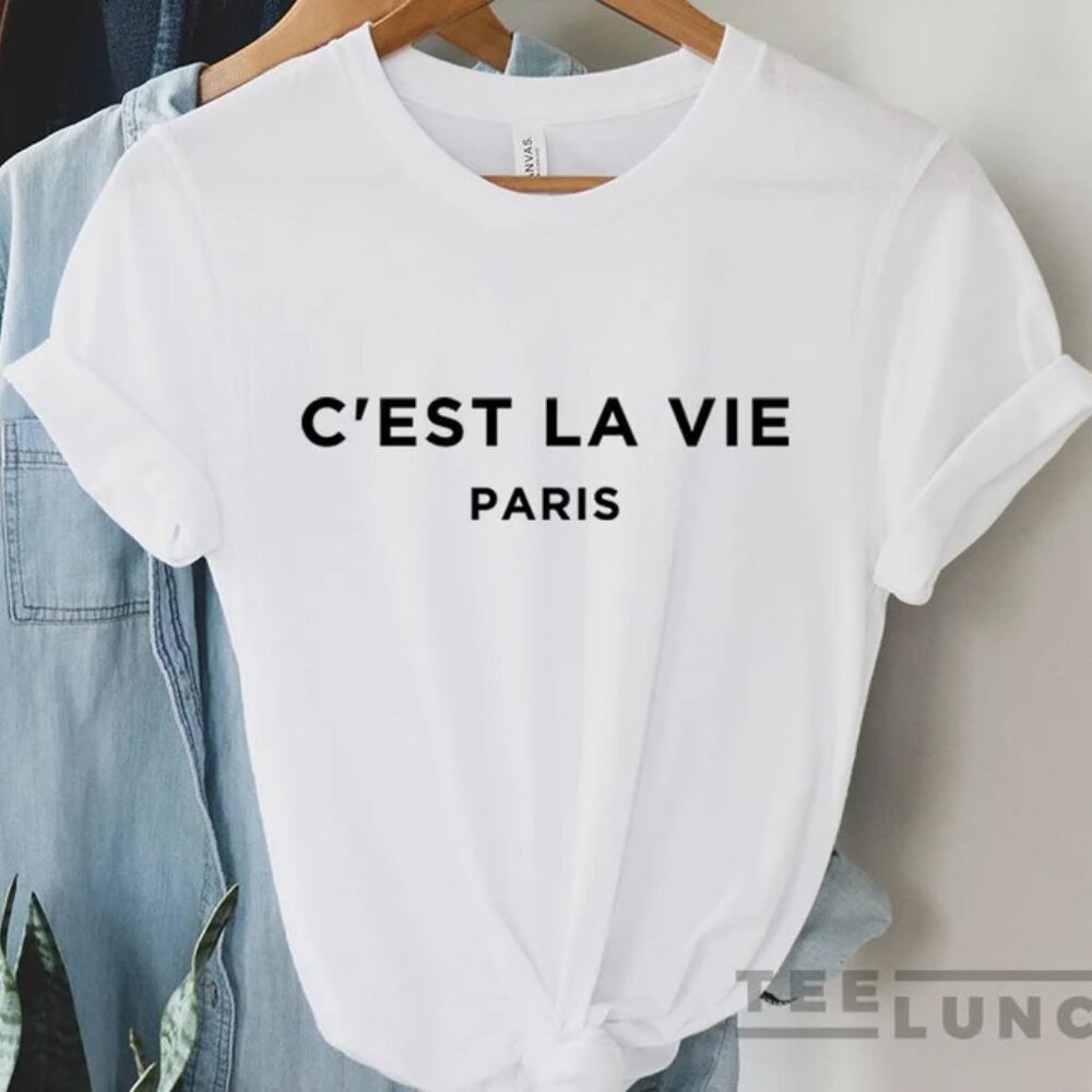 Womens C'est La Vie Paris White T-Shirt XS EUC
